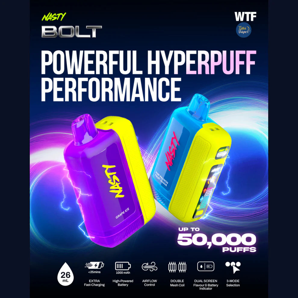 Buy Nasty Bolt 50,000 Puffs (Rechargeable Disposable) | Express Delivery in Bangalore & Hyderabad